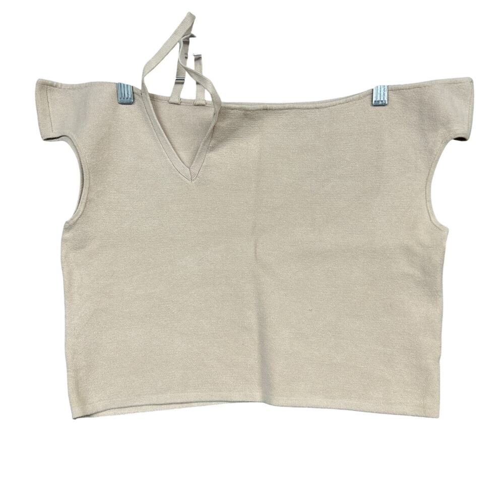Express Womens Shirt Tan Off Shoulder Sweetheart Crop Top Thick Stretch Large